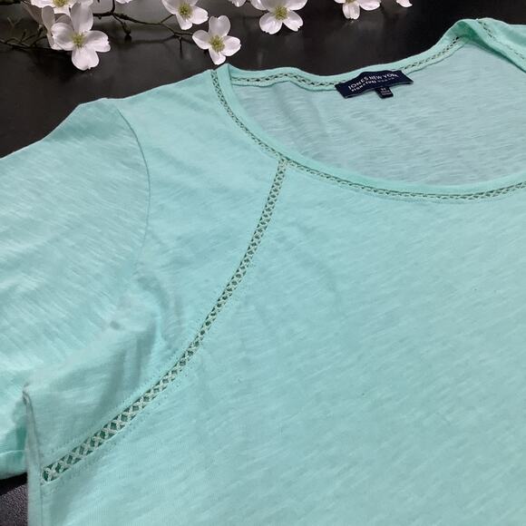 Jones New York Signature Woman Knit Crochet Peekaboo Casual T Shirt Top Mint - Picture 11 of 14